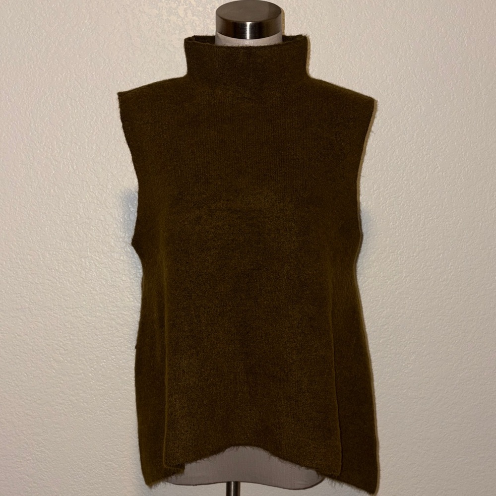 Zara Olive Green Sleeveless Turtleneck Sweater
